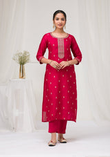 Women's Rani Pink Sequins Raw Silk Readymade Salwar Suit
