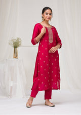 Women's Rani Pink Sequins Raw Silk Readymade Salwar Suit
