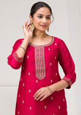 Women's Rani Pink Sequins Raw Silk Readymade Salwar Suit