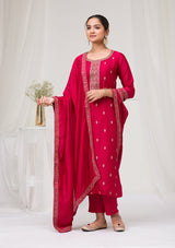 Women's Rani Pink Sequins Raw Silk Readymade Salwar Suit