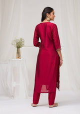 Women's Red Sequins Raw Silk Readymade Salwar Suit