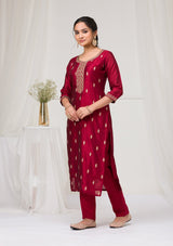 Women's Maroon Sequins Raw Silk Readymade Salwar Suit with Dupatta