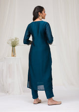 Women's Peacock Blue Sequins Raw Silk Readymade Salwar Suit