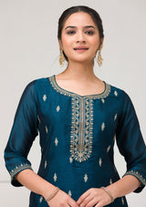 Women's Peacock Blue Sequins Raw Silk Readymade Salwar Suit