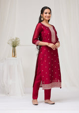 Women's Red Sequins Raw Silk Readymade Salwar Suit