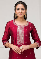 Women's Red Sequins Raw Silk Readymade Salwar Suit