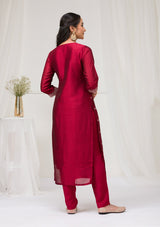 Women's Red Sequins Raw Silk Readymade Salwar Suit