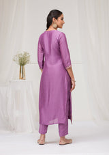 Women's Purple Threadwork Raw Silk Readymade Salwar Suit