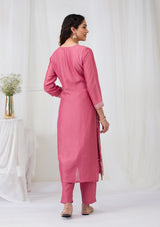 Women's Onion Pink Threadwork Raw Silk Readymade Salwar Suit