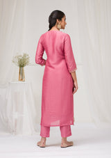 Women's Onion Pink Threadwork Raw Silk Readymade Salwar Suit