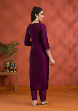 Women's Purple Threadwork Raw Silk Readymade Salwar Suit