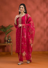 Women's Bottle Green Zariwork Semi Crepe Readymade Salwar Suit