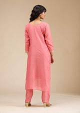Women's Peach Cording Chanderi Readymade Salwar Suit with Dupatta