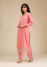Women's Peach Cording Chanderi Readymade Salwar Suit