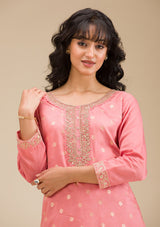 Women's Peach Cording Chanderi Readymade Salwar Suit