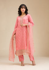 Women's Peach Cording Chanderi Readymade Salwar Suit