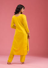 Women's Yellow Cording Chanderi Readymade Salwar Suit