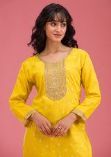Women's Yellow Cording Chanderi Readymade Salwar Suit