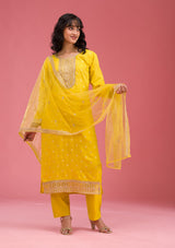 Women's Yellow Cording Chanderi Readymade Salwar Suit