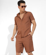 Men's Brown Casual Half Sleeve Co-ords Set