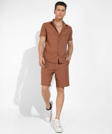 Men's Brown Casual Half Sleeve Co-ords Set