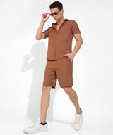 Men's Brown Casual Half Sleeve Co-ords Set