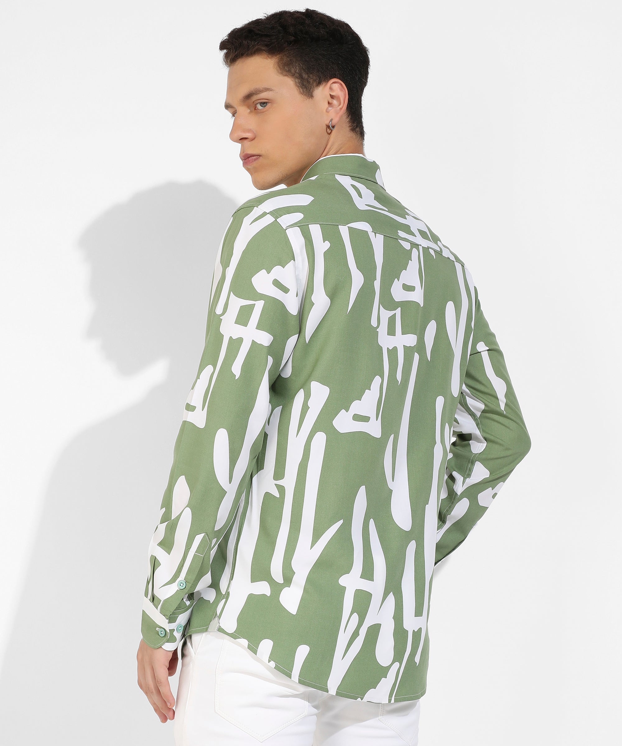 Men's Sage Green Abstract Print Shirt