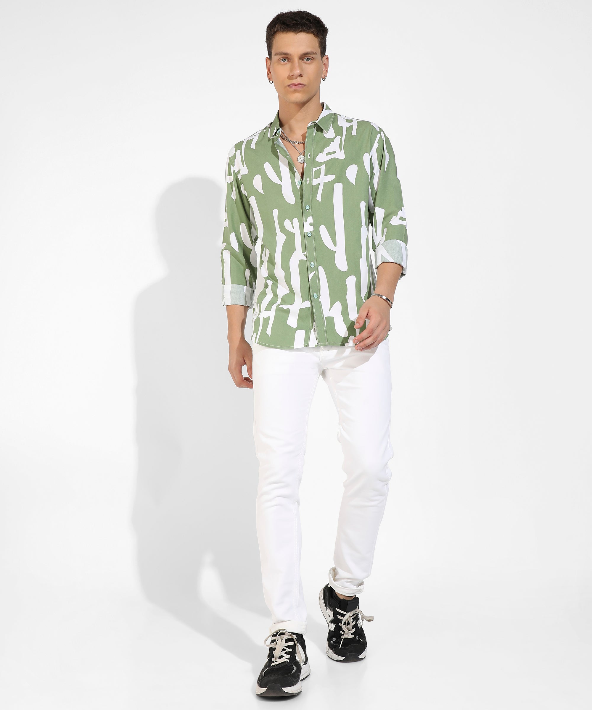 Men's Sage Green Abstract Print Shirt