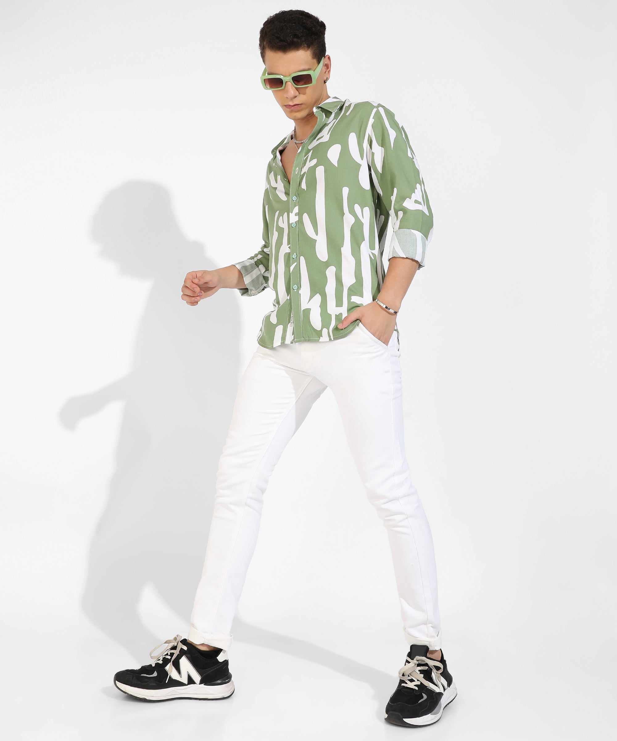 Men's Sage Green Abstract Print Shirt