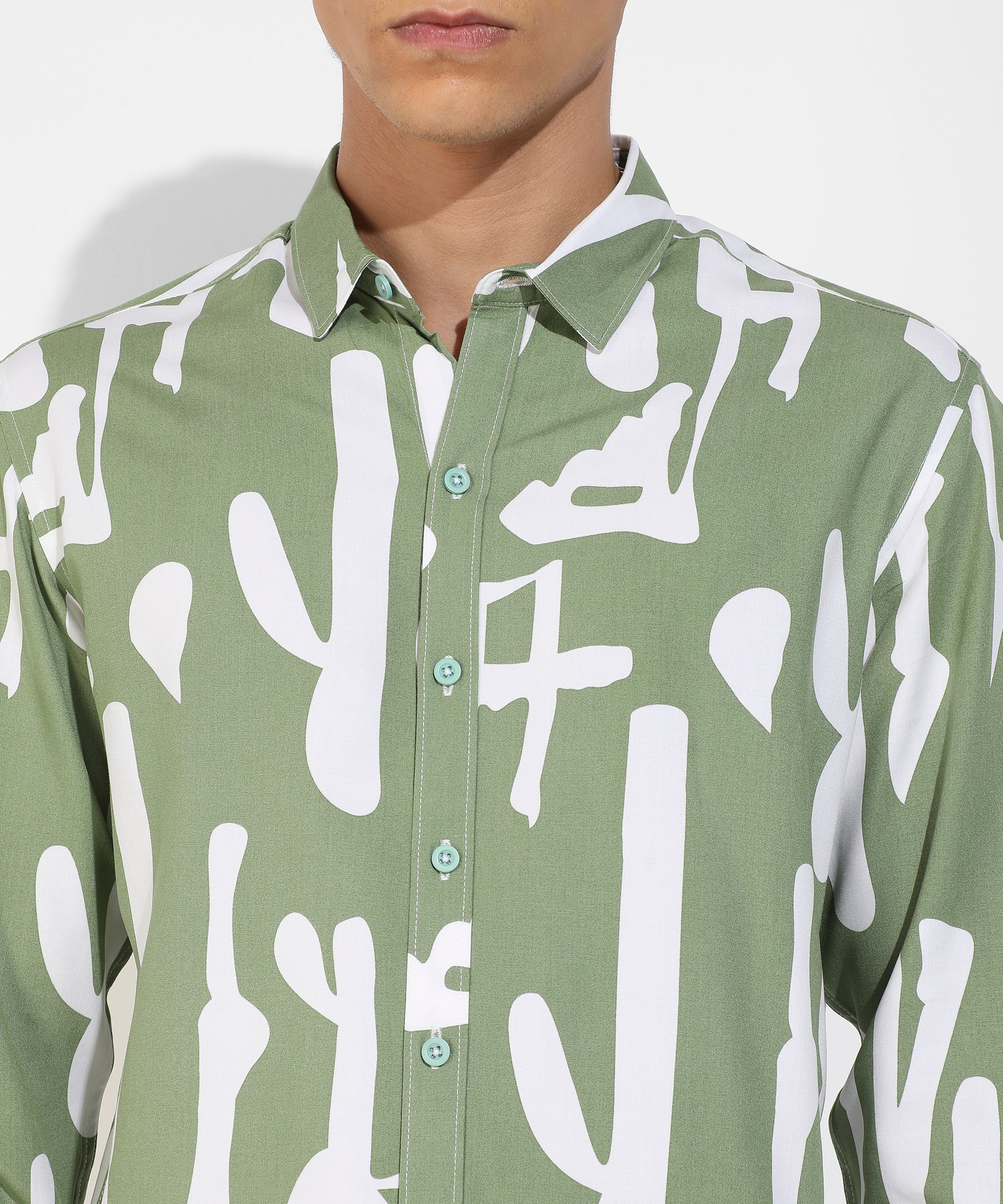 Men's Sage Green Abstract Print Shirt
