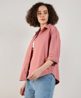 Women's Salmon Pink Solid Casual Boxy Shirt