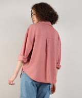 Women's Salmon Pink Solid Casual Boxy Shirt