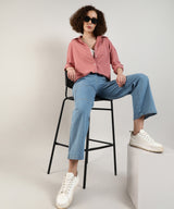 Women's Salmon Pink Solid Casual Boxy Shirt