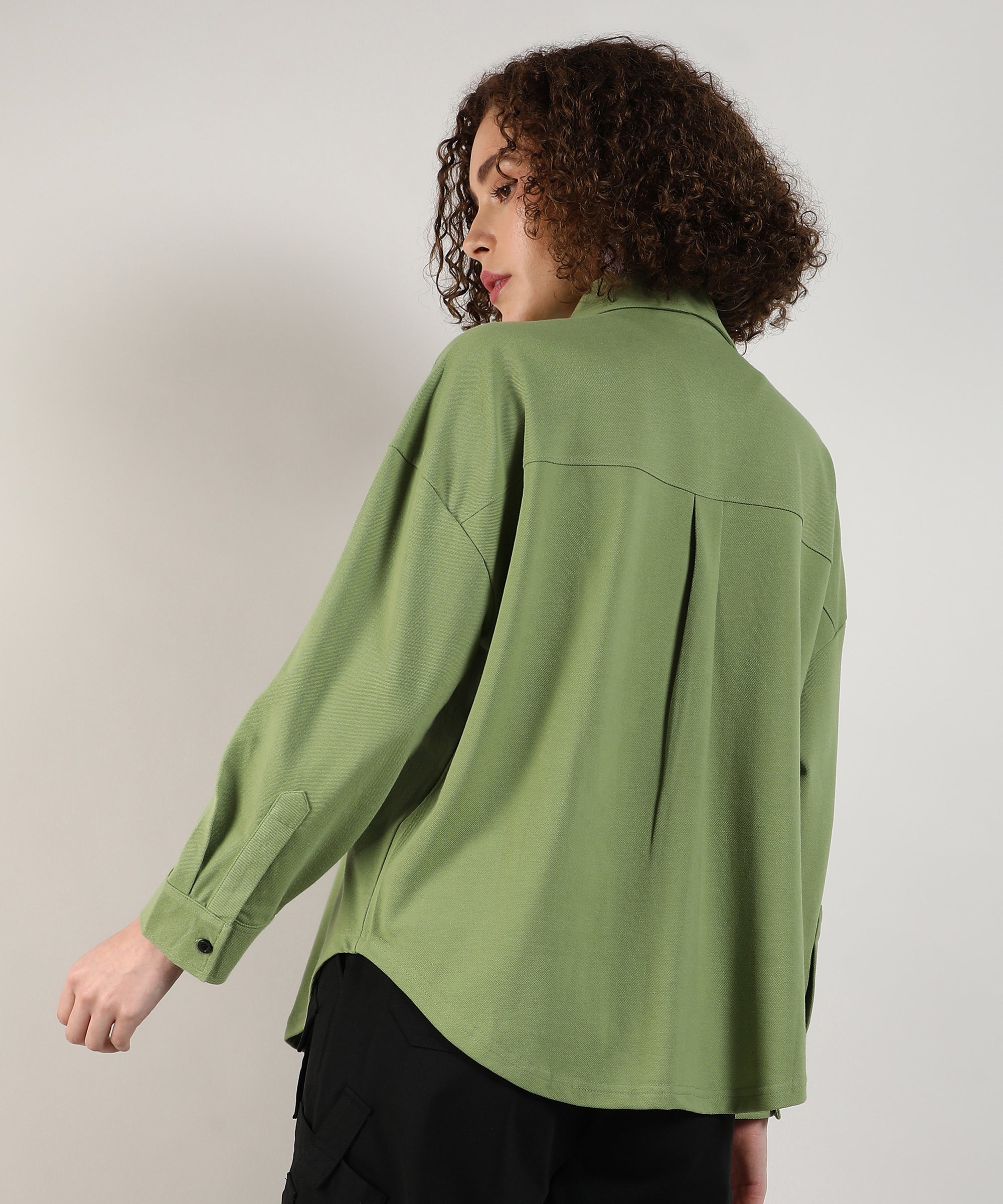 Women's Pistachio Green Solid Casual Boxy Shirt