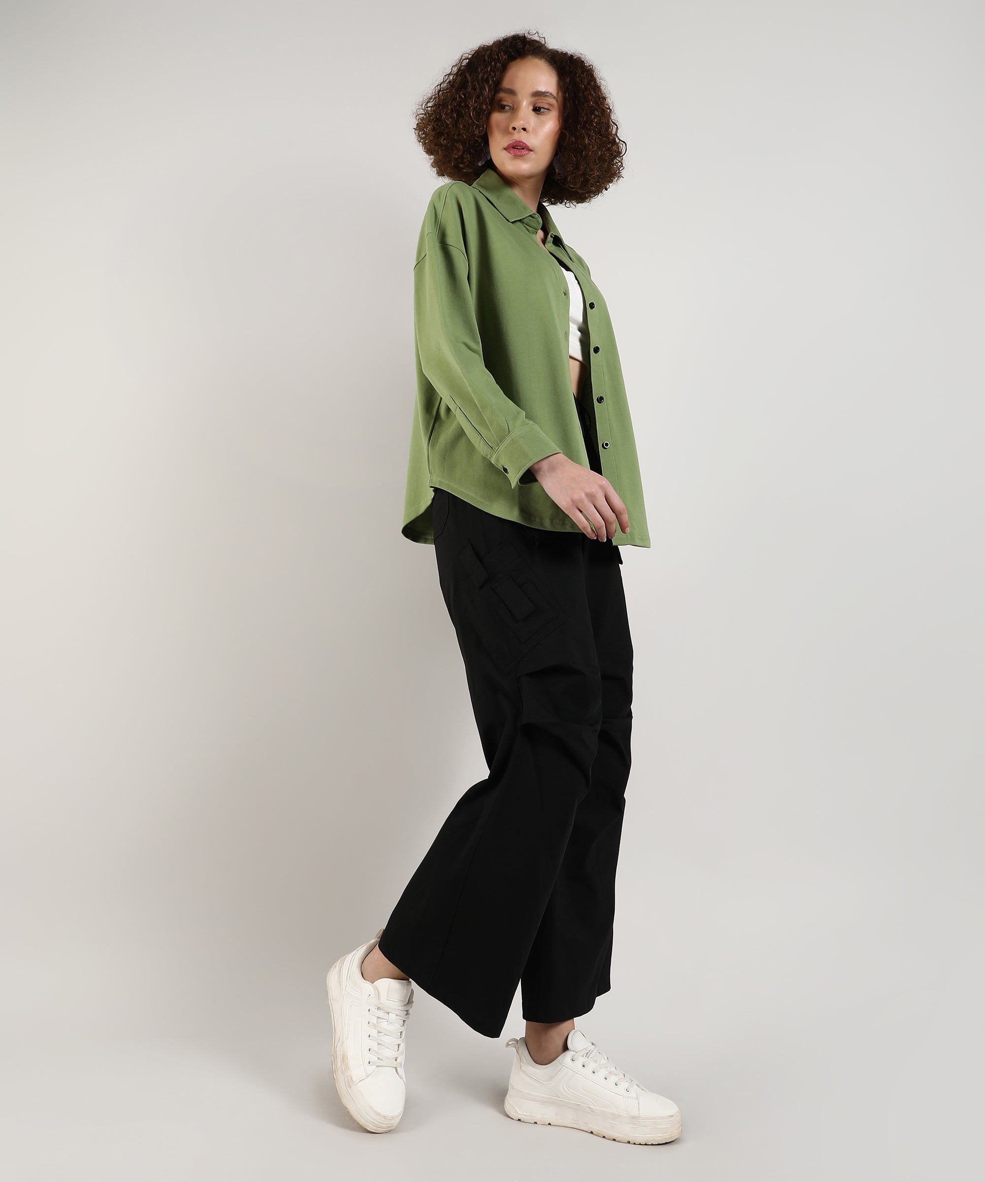 Women's Pistachio Green Solid Casual Boxy Shirt