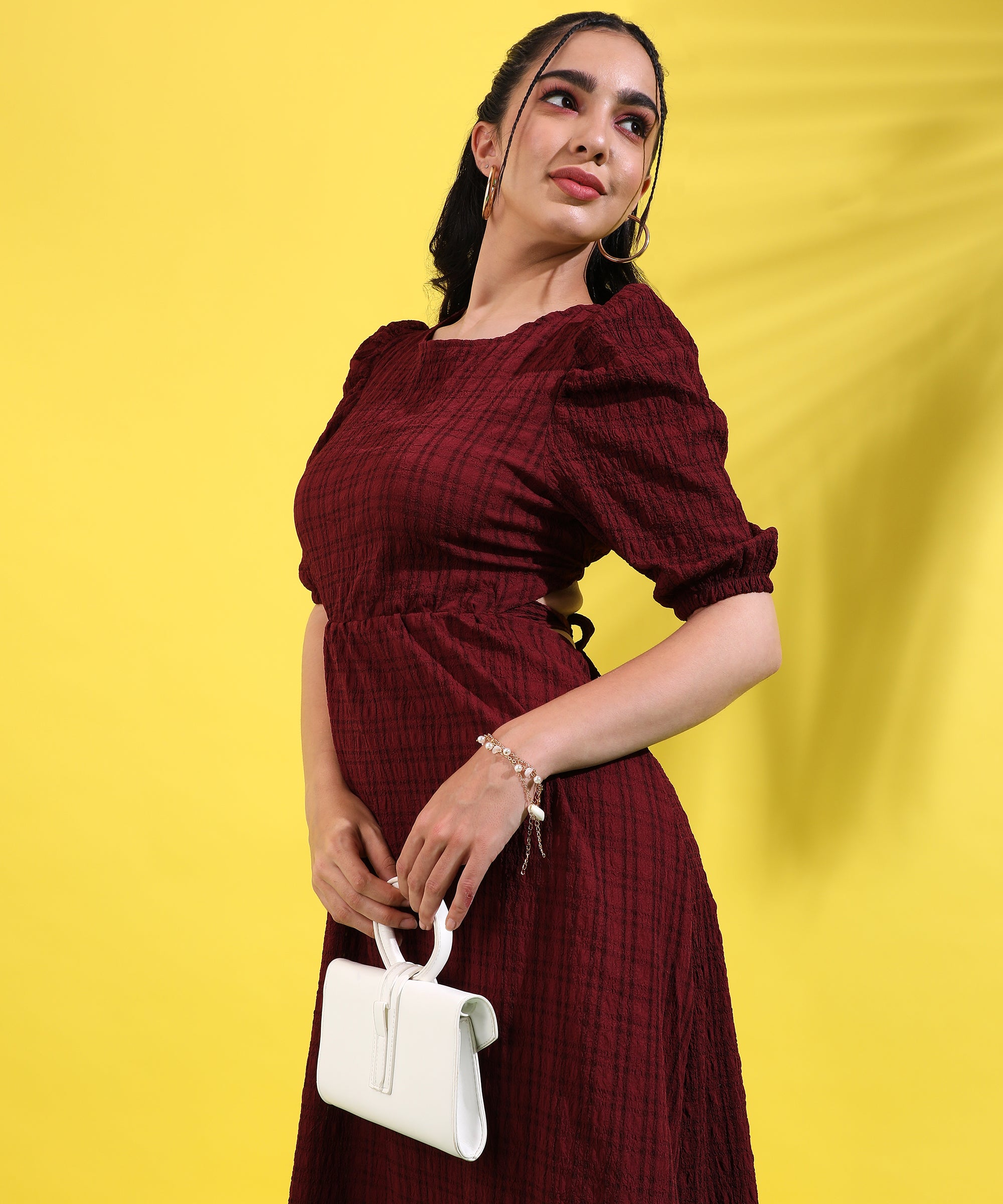 Women's Solid Red Dress With Cutout Detail