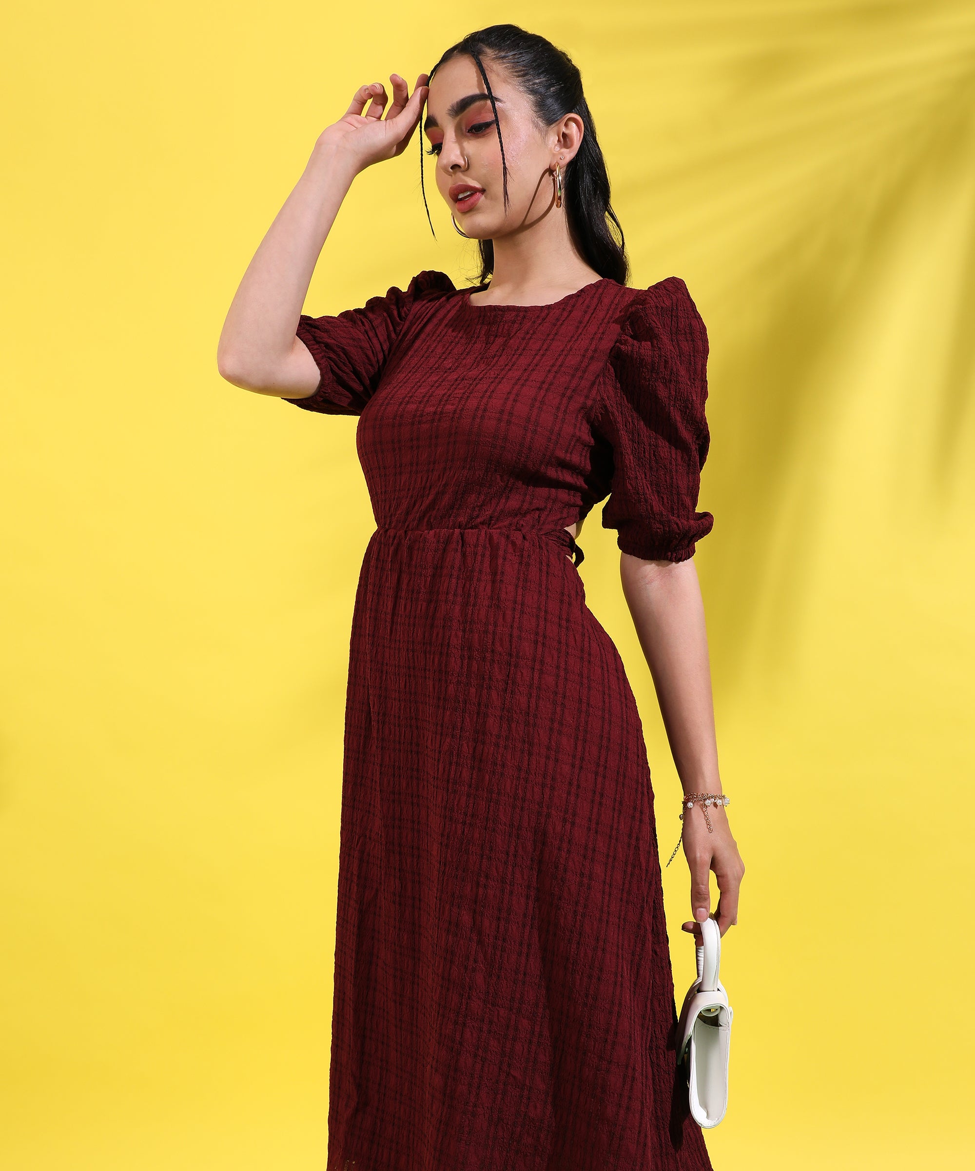 Women's Solid Red Dress With Cutout Detail
