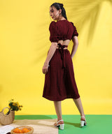 Women's Solid Red Dress With Cutout Detail