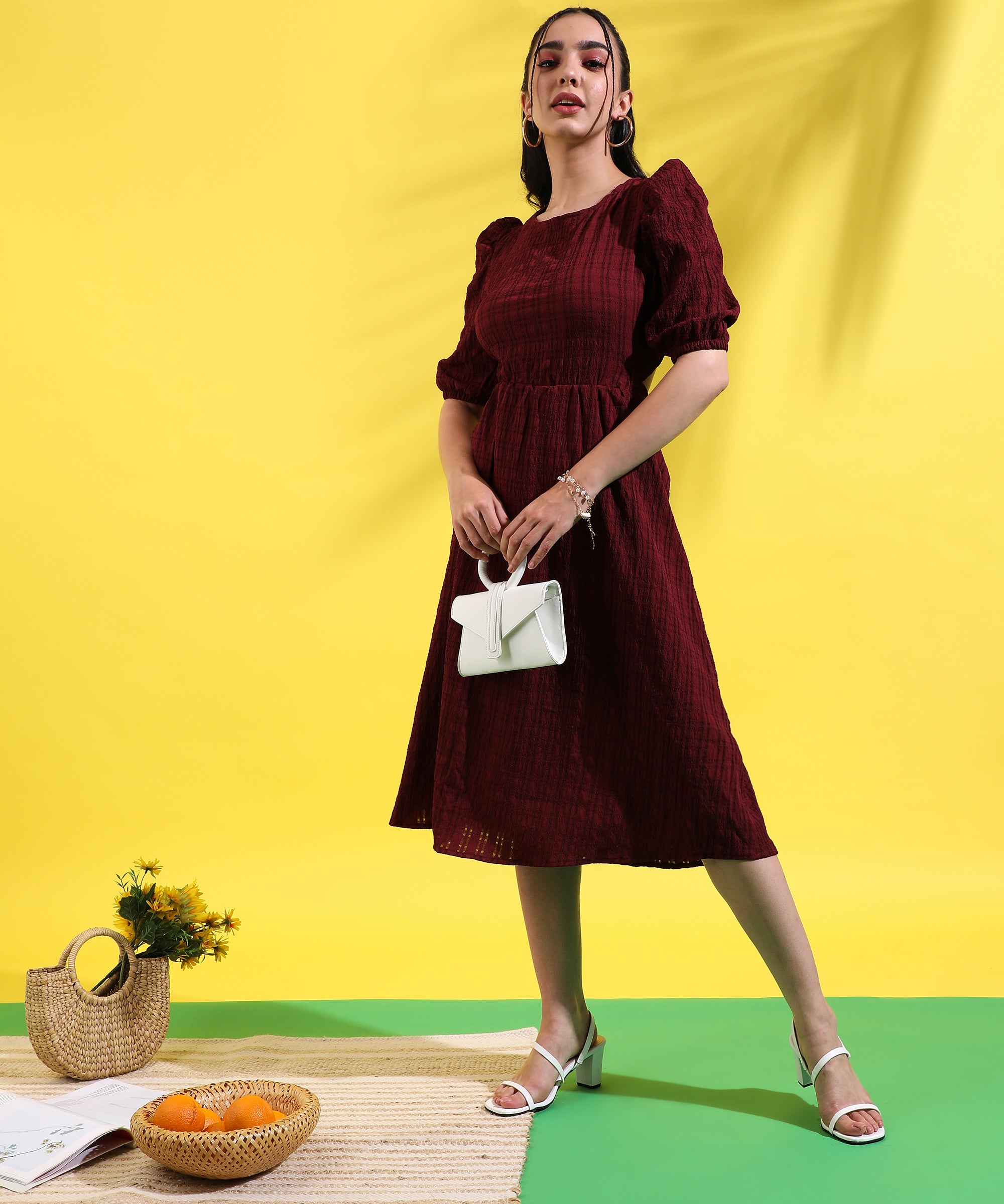 Women's Solid Red Dress With Cutout Detail