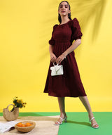 Women's Solid Red Dress With Cutout Detail