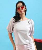 Women's Light Gray Puff-Sleeved Top