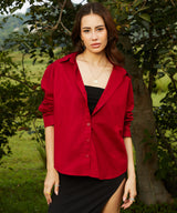 Women's Crimson Red Solid Casual Oversized Shirt