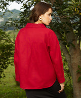 Women's Crimson Red Solid Casual Oversized Shirt