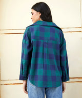 Women's Green & Navy Blue Buffalo Check Casual Oversized Shirt