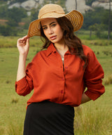Women's Rust Orange Textured Casual Oversized Shirt