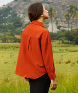 Women's Rust Orange Textured Casual Oversized Shirt