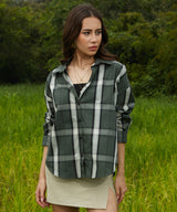 Women's Emerald Green Tartan Plaid Casual Oversized Shirt