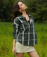 Women's Emerald Green Tartan Plaid Casual Oversized Shirt