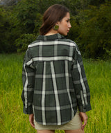 Women's Emerald Green Tartan Plaid Casual Oversized Shirt