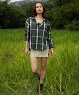 Women's Emerald Green Tartan Plaid Casual Oversized Shirt